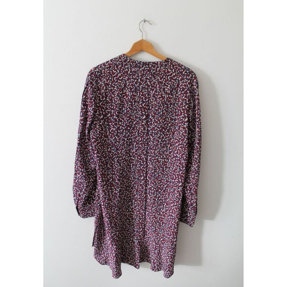 Tory Burch Pleated Silk Shirt Dress Agate Confetti Red Multi Size 12 - Picture 5 of 8